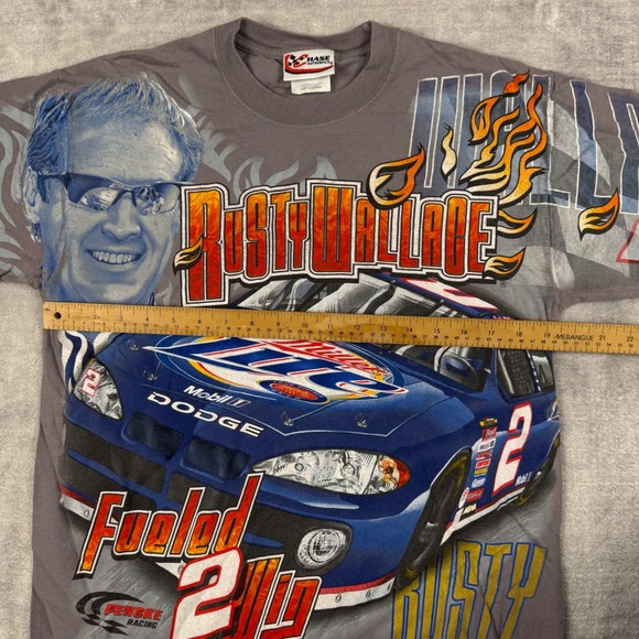 Rusty Wallace Shirt Mens Medium Gray Vtg All Over Print Chase Authentics Racing - Picture 11 of 12